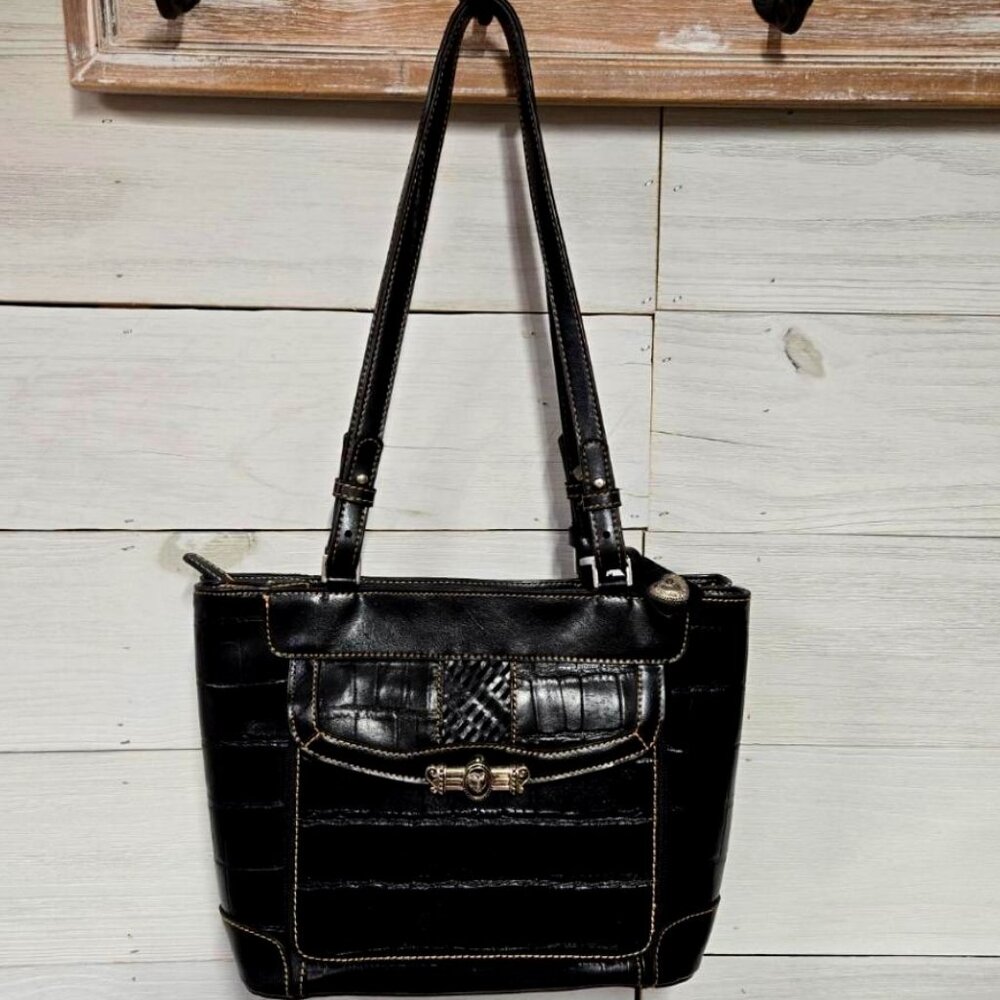 M.C. MARC CHANEL Black Croc Embossed Silver Hdwe Bag